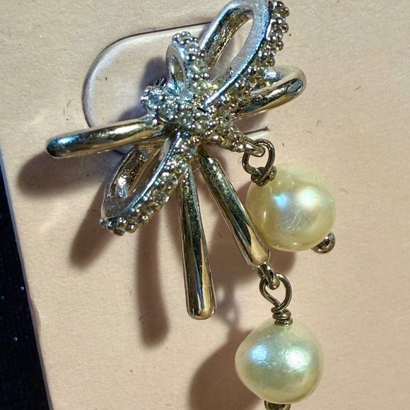 Rachel Parcell Designer Earrings ⭐️ NEW Pearl Crystal BOW PIERCED POST-ELEGANT - Picture 7 of 9